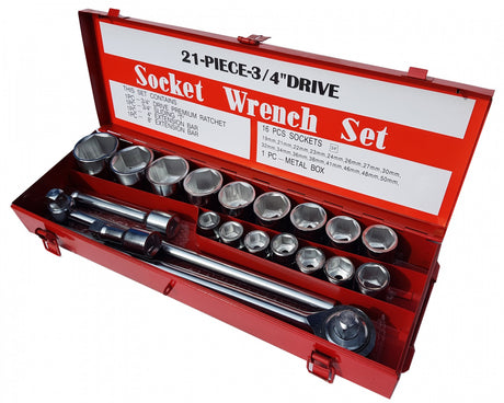 6-POINT SOCKET SET | METAL BOX | 20 MM (3/4") | 21 PCS. (SK780576)