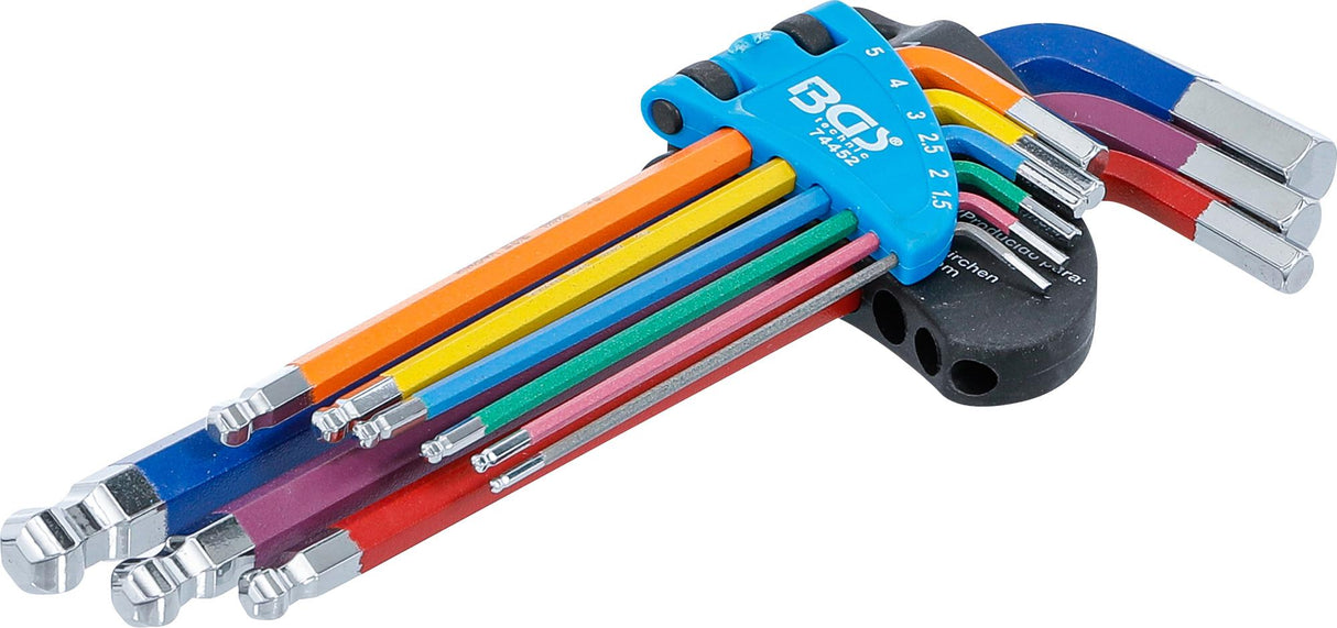 L-TYPE WRENCH SET | MULTICOLOUR | INTERNAL HEXAGON, INTERNAL HEXAGON WITH BALL HEAD 1.5 - 10 MM | 9 PCS. (74452B)