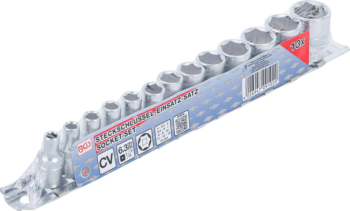 SOCKET SET, HEXAGON | 6.3 MM (1/4") DRIVE | 4 - 14 MM | 13 PCS. (9102)