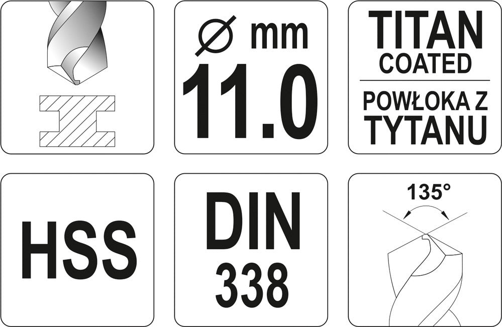 TWIST DRILL BIT HSS-TIN 11 MM (YT-44664)