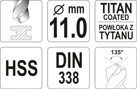 TWIST DRILL BIT HSS-TIN 11 MM (YT-44664)