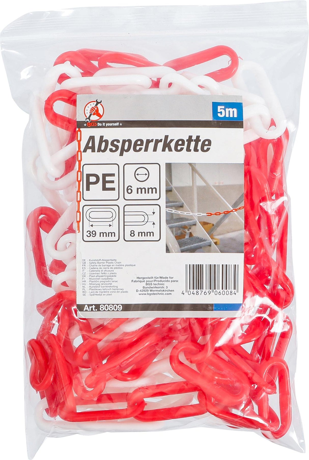 BARRIER CHAIN | RED AND WHITE | PLASTIC | 5 M (80809)