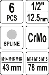 SPLINE IMPACT SOCKET SET 1/2" (YT-10652)