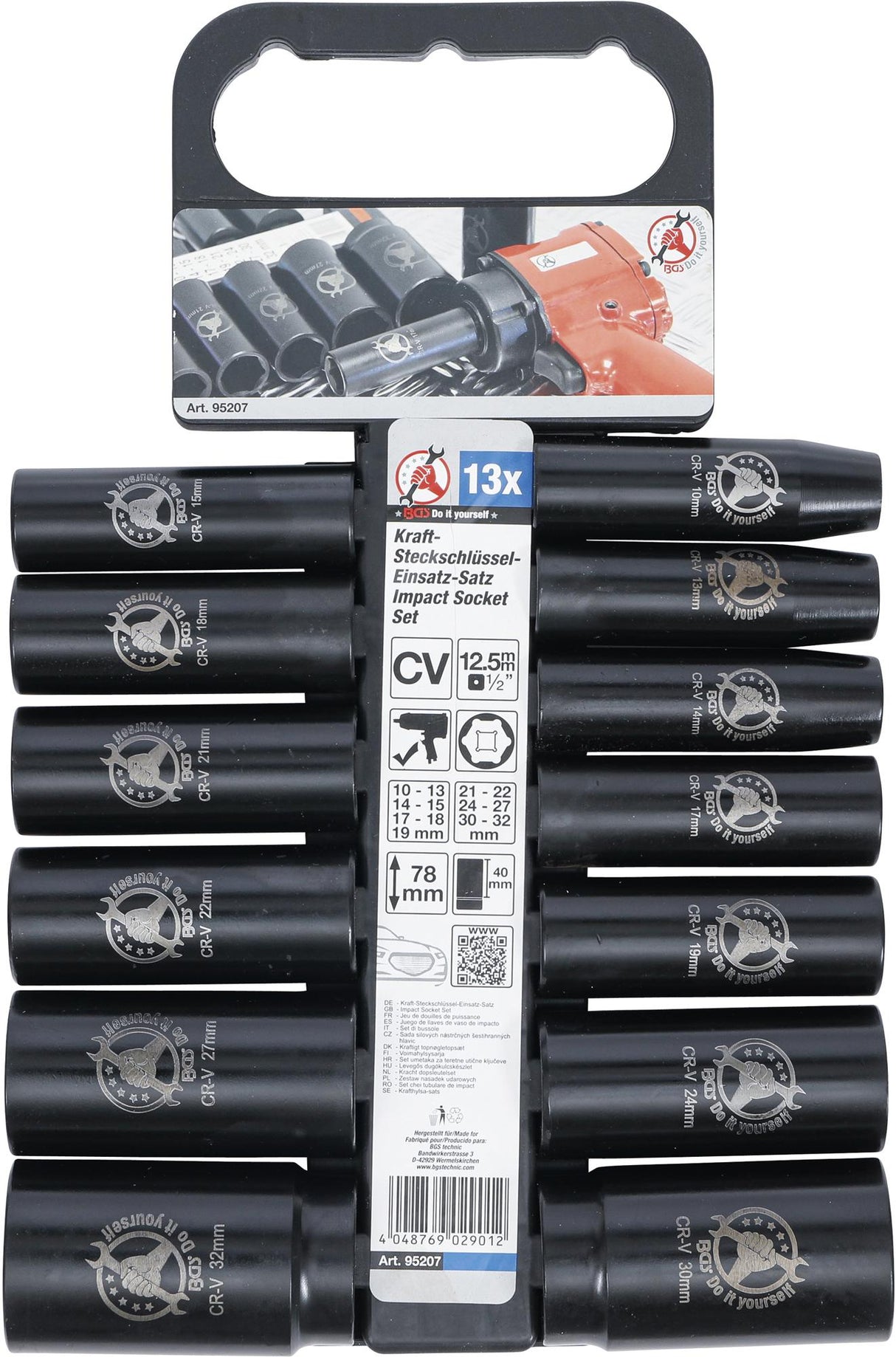 IMPACT SOCKET SET | 12.5 MM (1/2") DRIVE | 10-32 MM | 13 PCS. (95207)