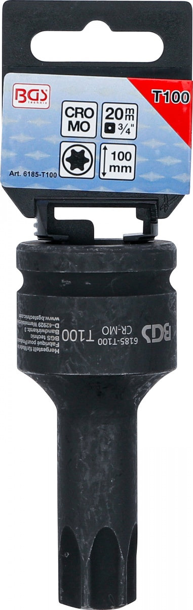 IMPACT BIT SOCKET | LENGTH 100 MM | 20 MM (3/4") DRIVE | T-STAR (FOR TORX) T100 (6185-T100)