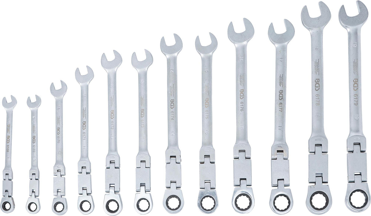 DOUBLE-JOINT RATCHET COMBINATION WRENCH SET | ADJUSTABLE | 8 - 19 MM | 12 PCS. (6180)