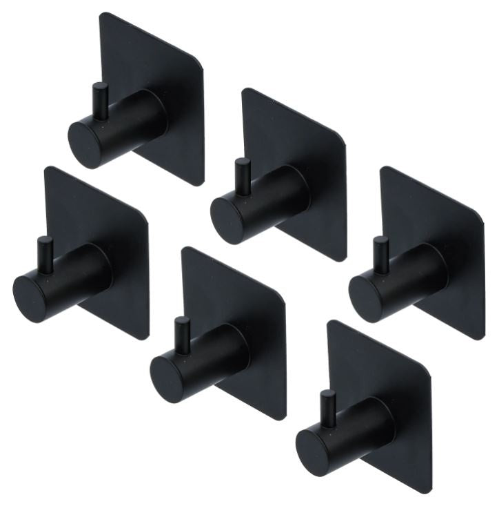SELF-ADHESIVE METAL HOOKS FOR TOWELS ETC. SET | BLACK | 6 PCS (88240)