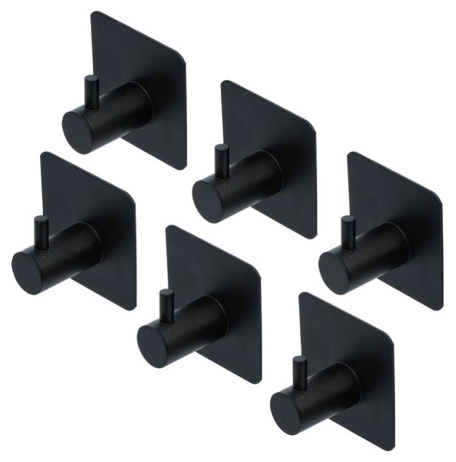 SELF-ADHESIVE METAL HOOKS FOR TOWELS ETC. SET | BLACK | 6 PCS (88240)