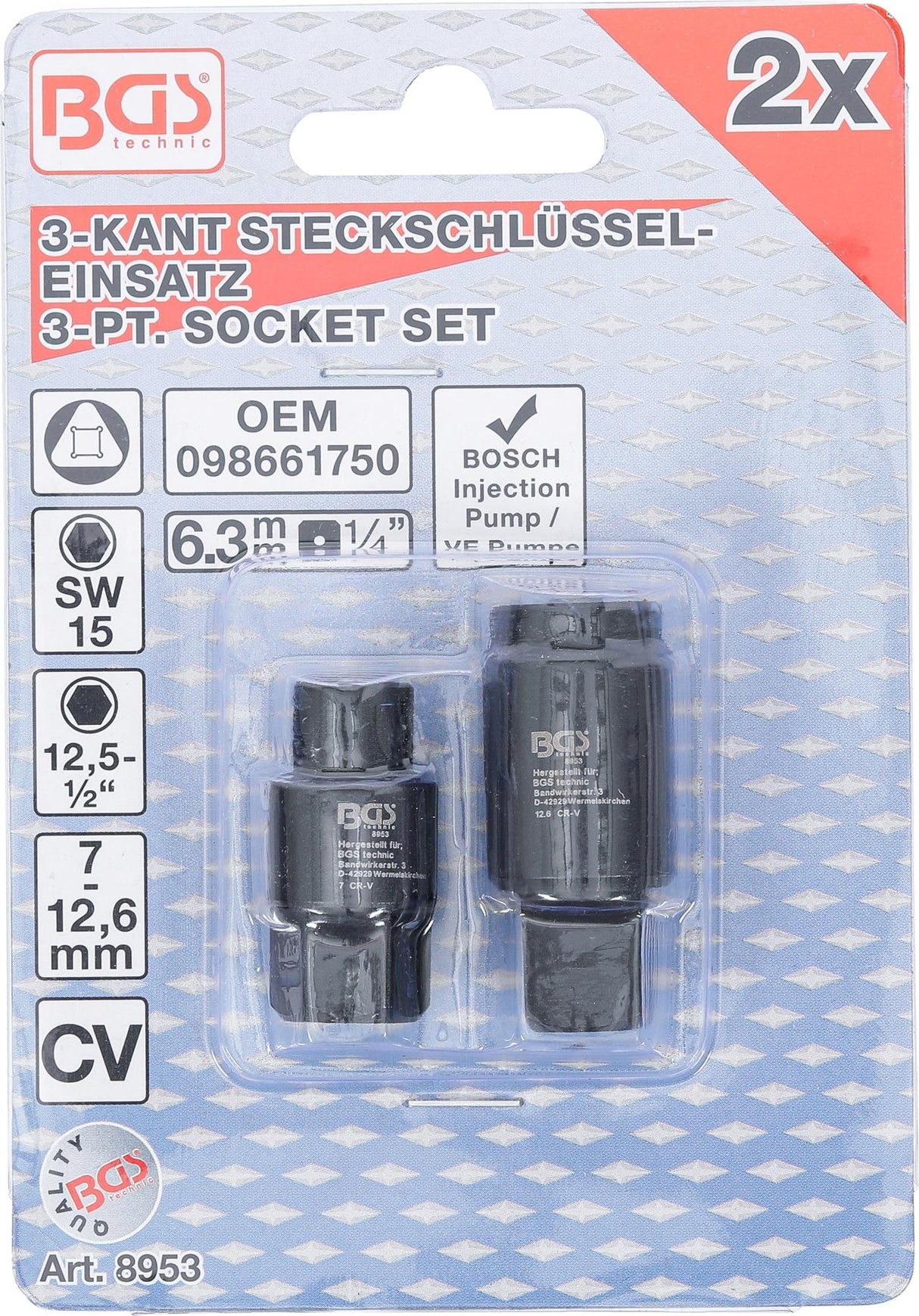 SOCKETS FOR BOSCH INJECTION PUMPS | 3-PT | 7 / 12.6 MM (8953)