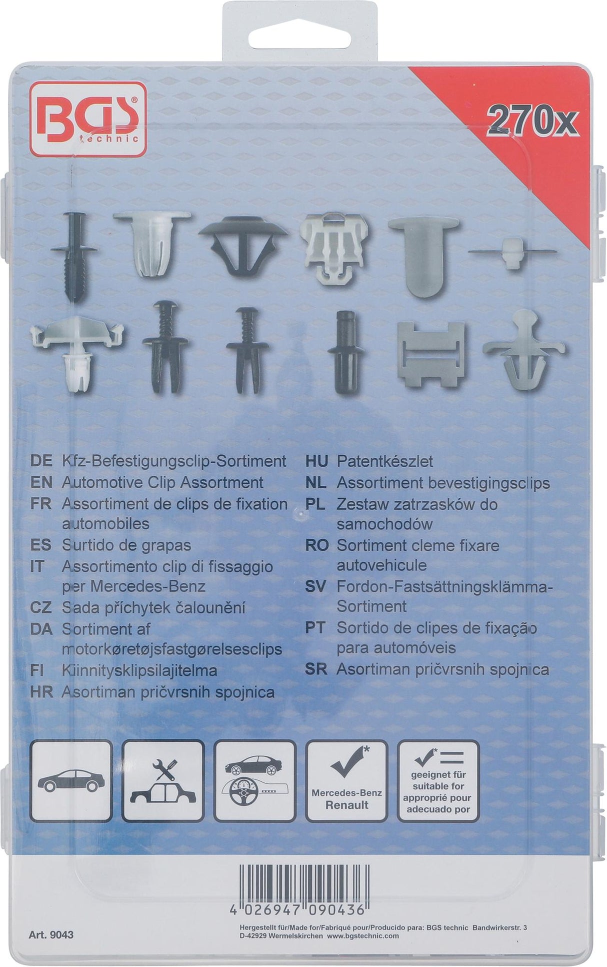 AUTOMOTIVE CLIP ASSORTMENT FOR MERCEDES-BENZ | 270 PCS. (9043)