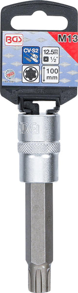 BIT SOCKET | LENGTH 100 MM | 12.5 MM (1/2") DRIVE | SPLINE (FOR RIBE) | M13 (4167)