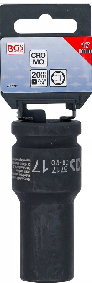 IMPACT SOCKET HEXAGON, DEEP | 20 MM (3/4") DRIVE | 17 MM (5717)