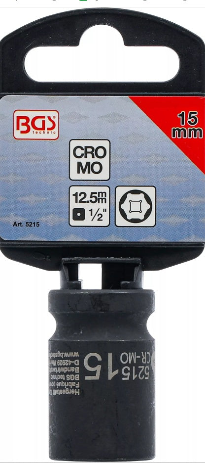 IMPACT SOCKET, HEXAGON | 12.5 MM (1/2") DRIVE | 15 MM (5215)