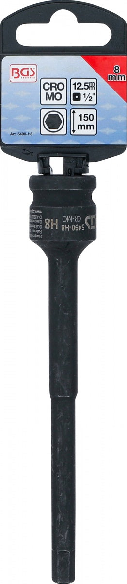 IMPACT BIT SOCKET | LENGTH 150 MM | 12.5 MM (1/2") DRIVE | INTERNAL HEXAGON 8 MM (5490-H8)