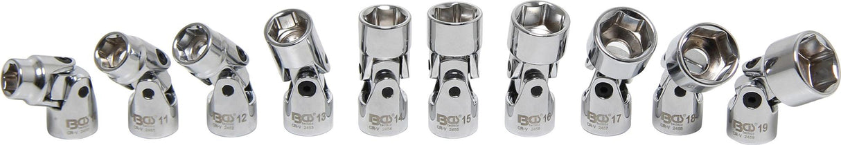 UNIVERSAL JOINT SOCKET SET, HEXAGON | 10 MM (3/8") DRIVE | 10 - 19 MM | 10 PCS. (205)