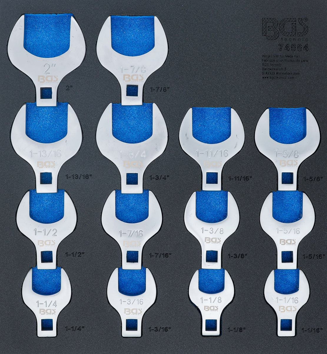 TOOL TRAY 2/3: CROWFOOT SPANNER SET | 12.5 MM (1/2") DRIVE | INCH SIZES | 14 PCS. (74564)