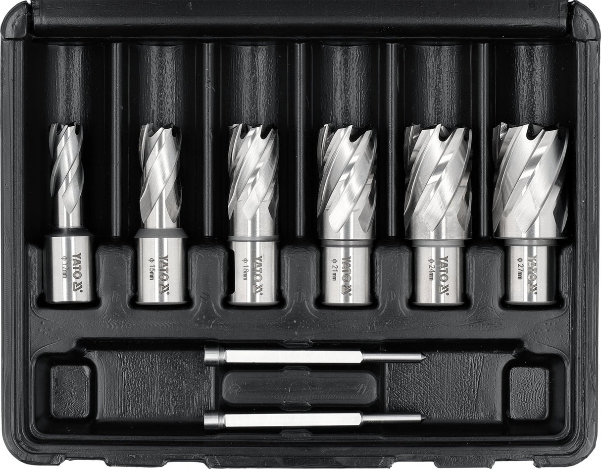 HSS ANNULAR/CORE DRILL BIT SET FOR METAL | WELDON SHANK | 12-27 MM | 8 PCS (YT-43400)