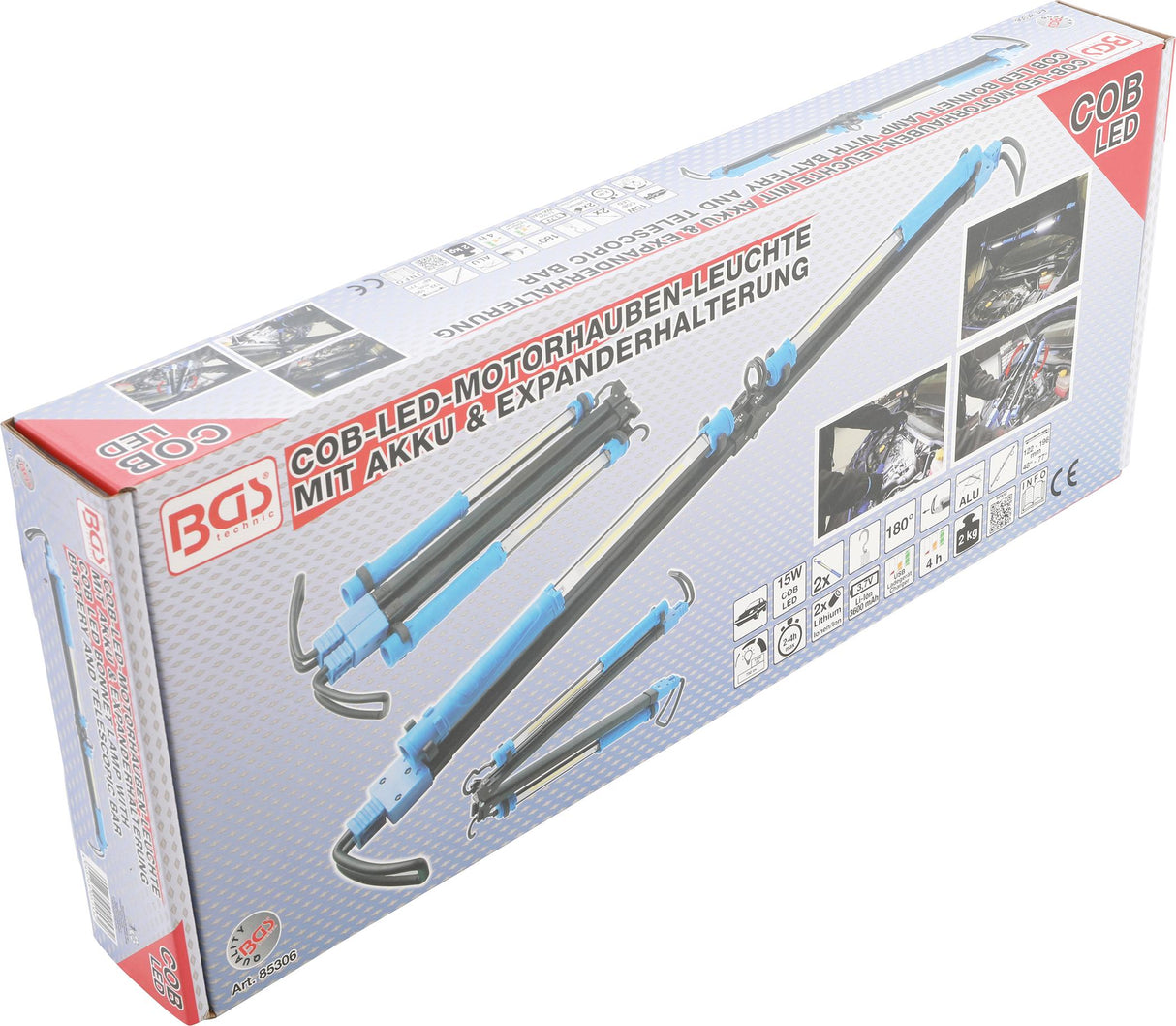 COB LED BONNET LAMP WITH BATTERY AND TELESCOPIC BAR | 2 COB-LED-HANDHELD WORK LAMPS (85306)