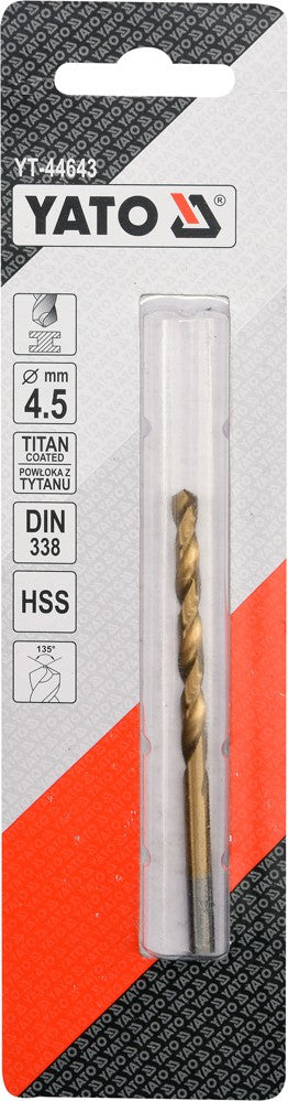 TWIST DRILL BIT HSS-TIN 4,5 MM (YT-44643)