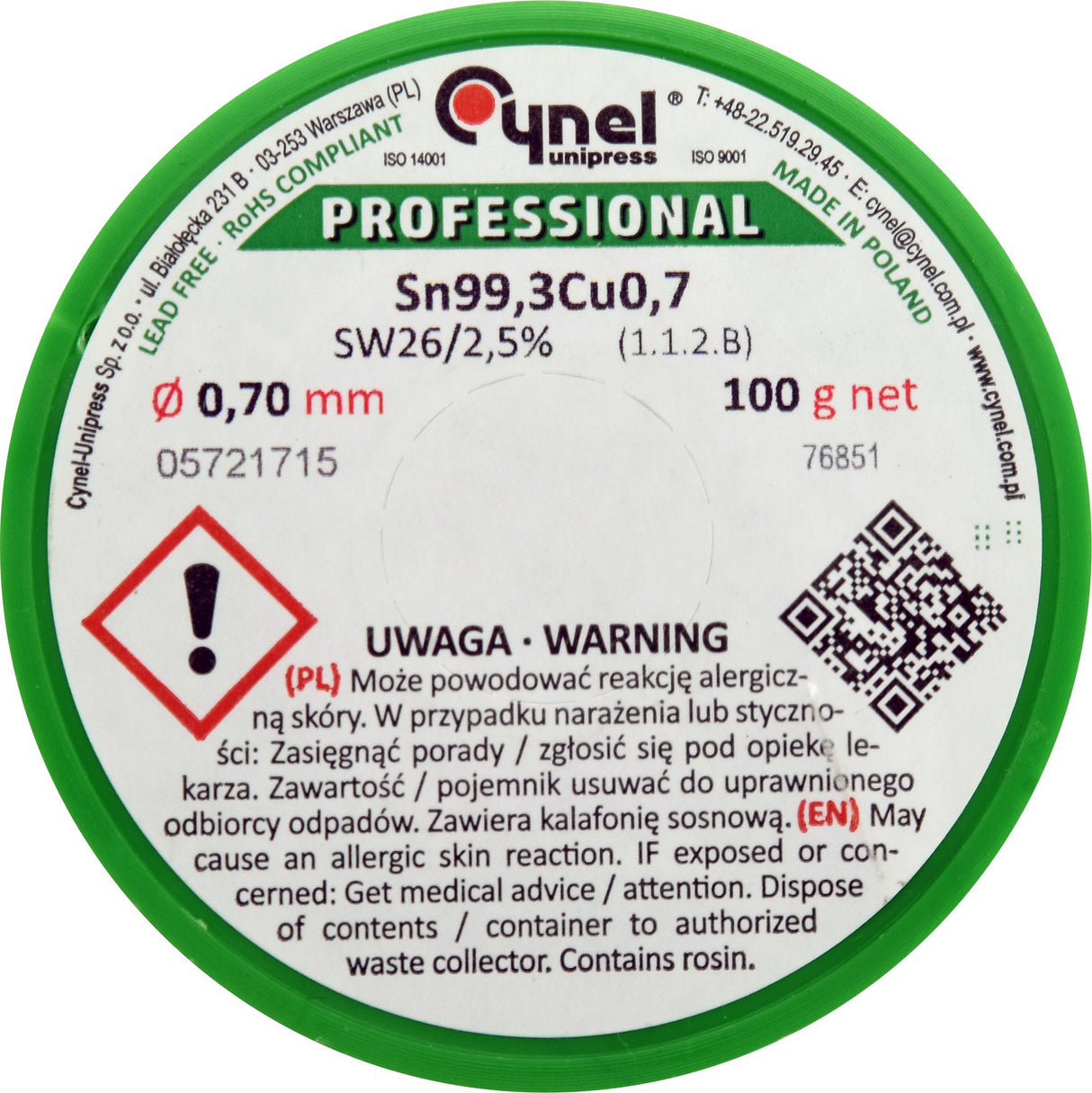 LEAD FREE SOLDER 0.7MM 100G (76851)