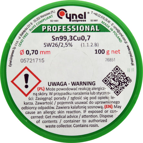 LEAD FREE SOLDER 0.7MM 100G (76851)