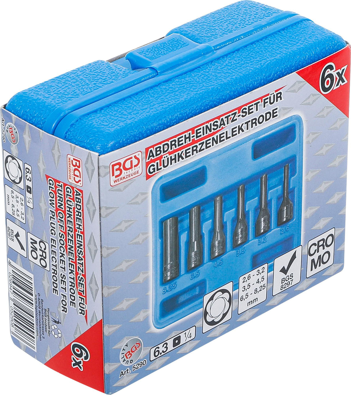 TWIST OFF SOCKET FOR GLOW PLUG ELECTRODES | 6.3 MM (1/4") DRIVE | 6 PCS. (5290)