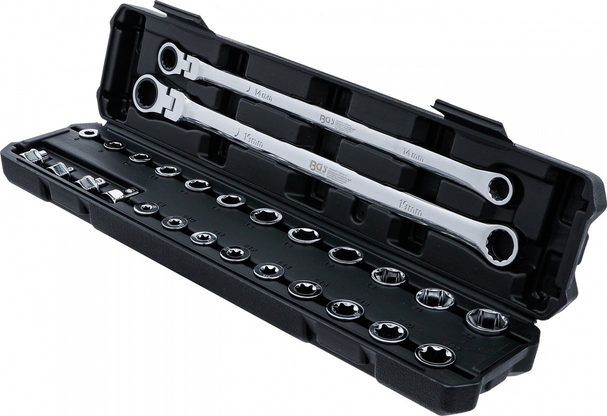 DOUBLE RING AND SWIVEL HEAD RATCHET WRENCH SET | EXTRA LONG | 27 PCS. (74274)