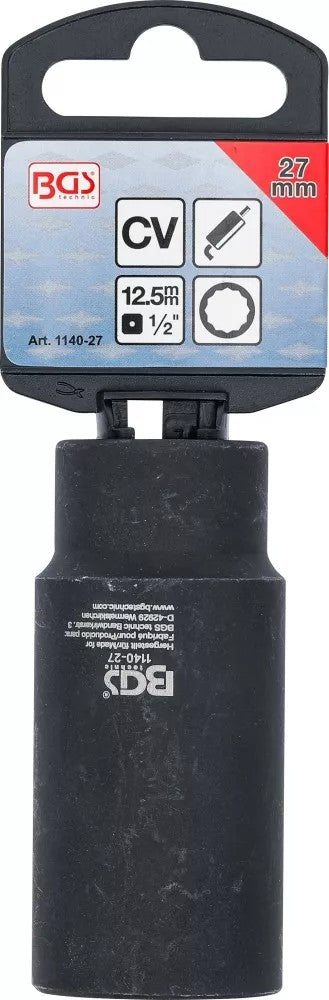 OXYGEN SENSOR SOCKET | 12.5 MM (1/2") DRIVE | 27 MM 12-POINT, 28 MM WINDOW (1140-27)