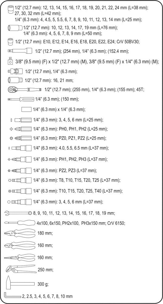TOOL SET 1/2" 122PCS (58690)