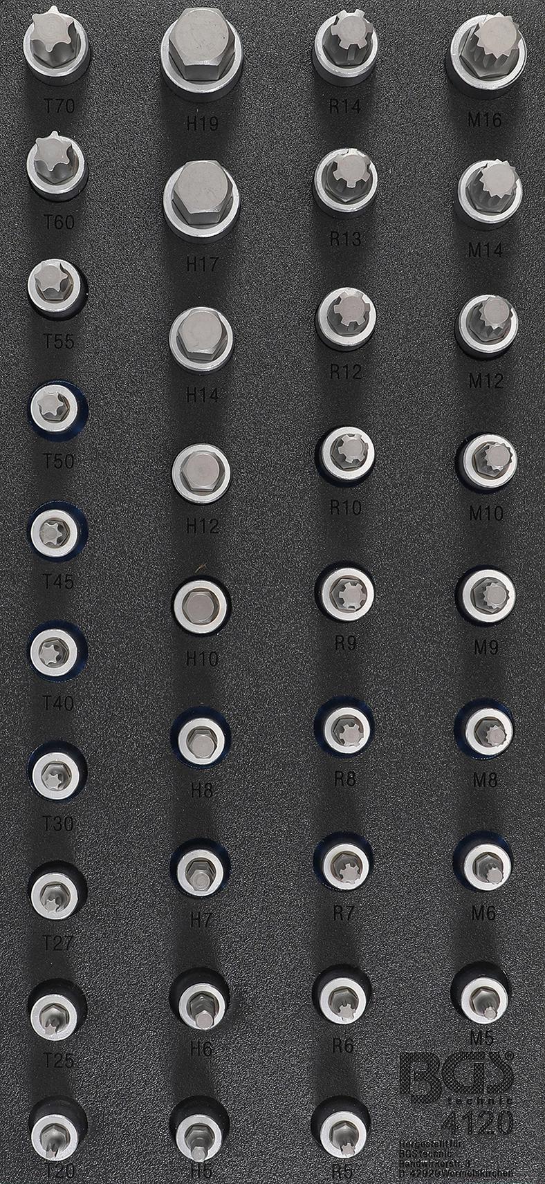 TOOL TRAY 1/3: BIT SOCKET SET | 12.5 MM (1/2") | INTERNAL HEXAGON, T-STAR (FOR TORX), SPLINE (FOR XZN), SPLINE (FOR RIBE) | 36 PCS. (4120)
