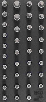 TOOL TRAY 1/3: BIT SOCKET SET | 12.5 MM (1/2") | INTERNAL HEXAGON, T-STAR (FOR TORX), SPLINE (FOR XZN), SPLINE (FOR RIBE) | 36 PCS. (4120)