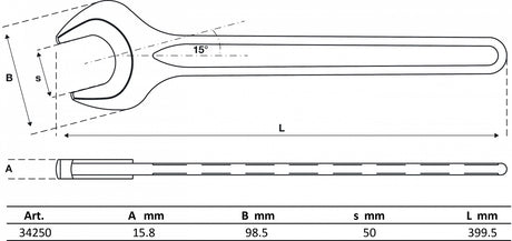 SINGLE OPEN END SPANNER | DIN 894 | 50 MM (34250)