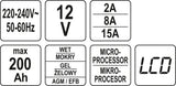 ELECTRONIC BATTERY CHARGER 12V/2A/8A/15A (YT-83003)