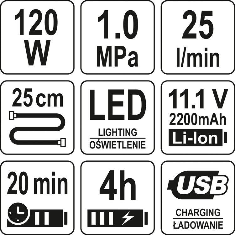 RECHARGEABLE AIR COMPRESSOR 120W,25L/MIN (YT-82950)