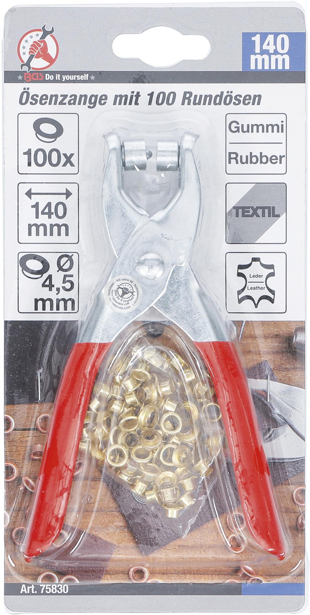 EYELET PLIERS WITH 100 ROUND EYELETS | 4.5 MM (75830)