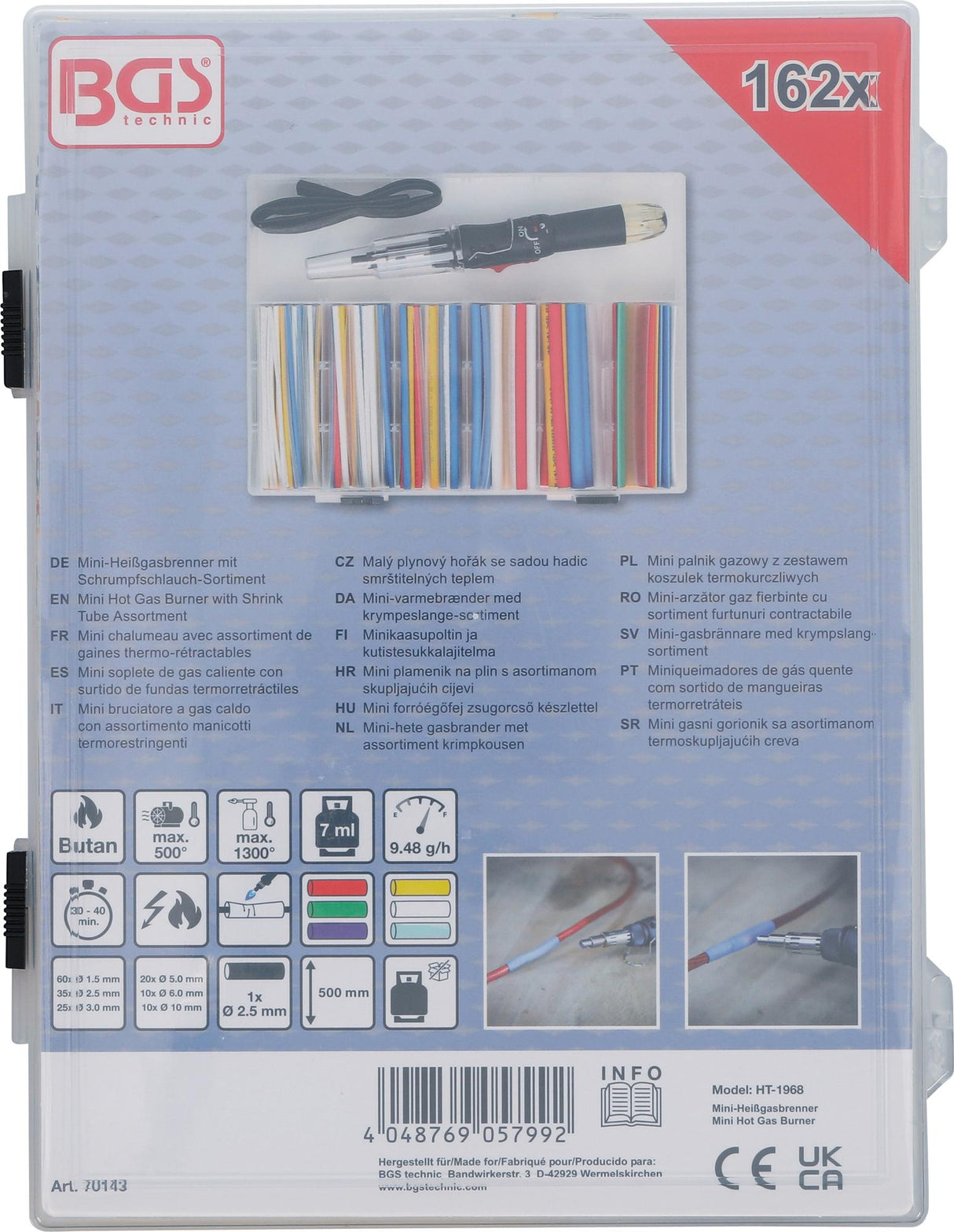 MINI HOT GAS BURNER WITH SHRINK TUBE ASSORTMENT | COLOURED | WITH PIEZO IGNITION | 162 PCS. (70143)
