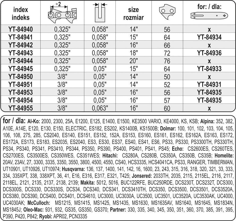 CHAIN 16" 3/8" (YT-84953)