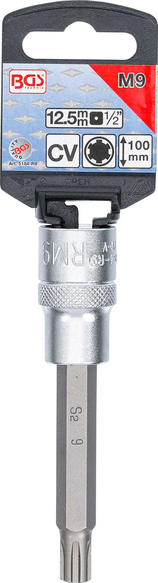 BIT SOCKET | LENGTH 100 MM | 12.5 MM (1/2") DRIVE | SPLINE (FOR RIBE) | M9 (5184-R9)