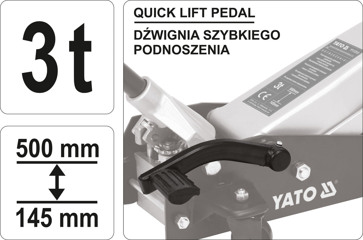 HYDRAULIC FLOOR JACK WITH LIFT PEDAL 3T (YT-17213)