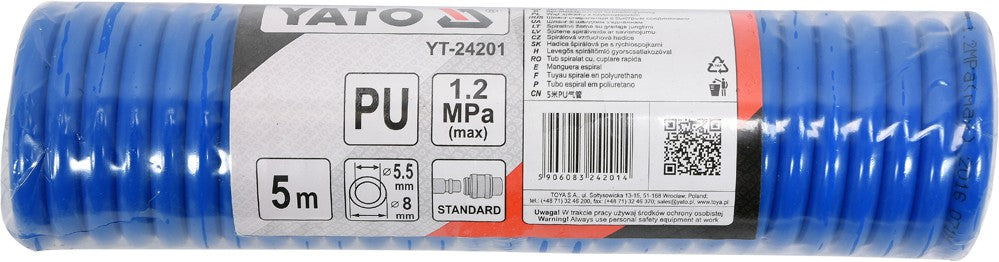 SPIRAL RECOIL AIR HOSE PU 5.5X8X5M (YT-24201)