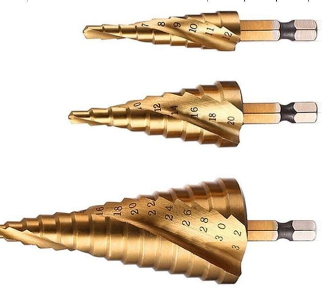 STEP DRILL BITS FOR HOLE ENLARGEMENT | 6.3 MM (1/4") | WITH GROOVE | 4-32 MM | 3 PCS. (SD03A)