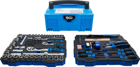 SOCKET, HAMMER, PLIERS, SCREWDRIVER SET | 6.3 MM (1/4") / 12.5 MM (1/2") | BGS SYSTAINER® | 77 PCS. (3357)