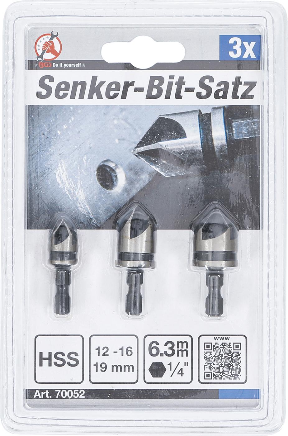 COUNTERSINK BIT SET | HSS | 6.3 MM (1/4") | 12 - 16 - 19 MM | 3 PCS. (70052)