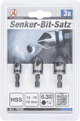 COUNTERSINK BIT SET | HSS | 6.3 MM (1/4") | 12 - 16 - 19 MM | 3 PCS. (70052)