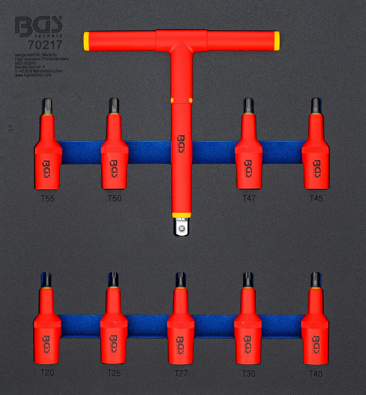 TOOL TRAY 2/3: VDE BIT SOCKET SET | 12.5 MM (1/2") DRIVE | T-STAR (FOR TORX) T20 - T55 | 10 PCS. (70217)
