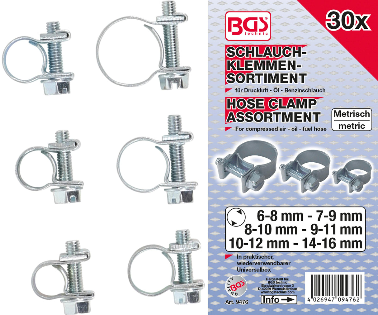 HOSE CLAMP ASSORTMENT | Ø 6 - 16 MM | 30 PCS. (9476)