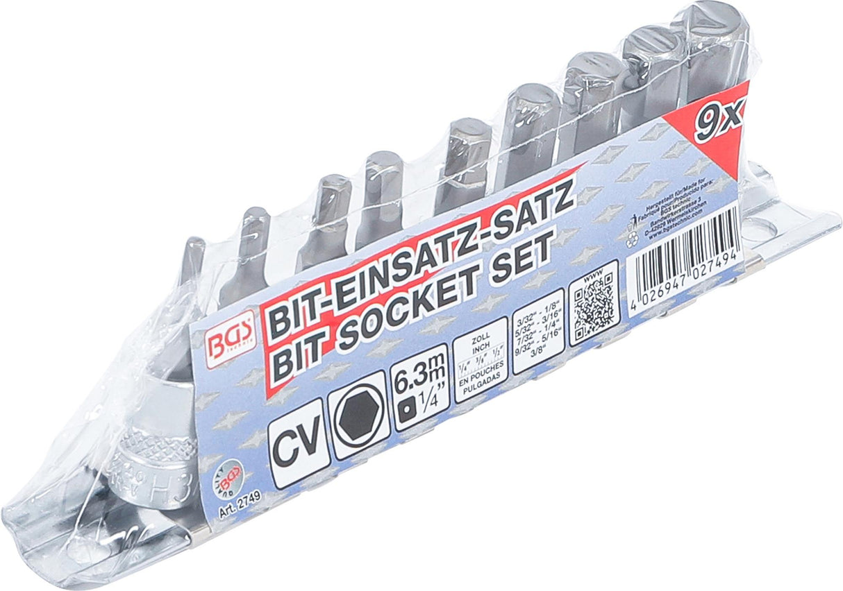BIT SOCKET SET | 6.3 MM (1/4") DRIVE | INTERNAL HEXAGON 3/32" - 3/8" | INCH SIZES | 9 PCS. (2749)
