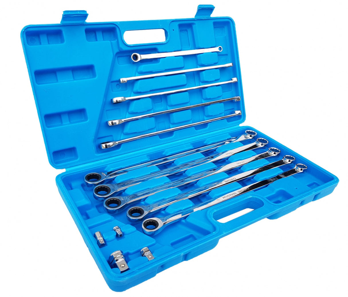 DOUBLE-SIDED RATCHET WRENCH SET | WITH ADAPTERS | LONG TYPE | 8-19 MM | 14 PCS. (SK5004)