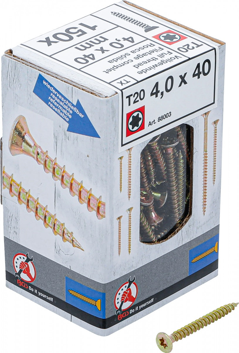 MULTI-PURPOSE SCREWS | T-STAR (FOR TORX) T20 | 4.0 X 40 MM | 150 PCS. (88003)