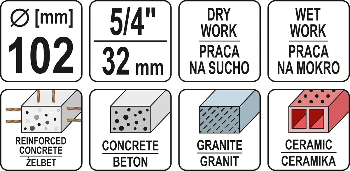 DIAMOND CORE DRILL BIT 102MM (YT-60376)